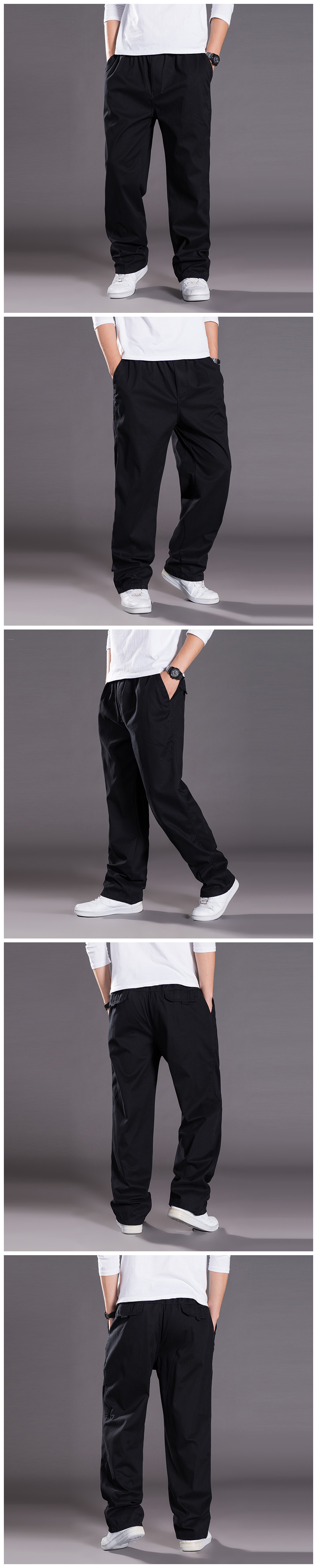 Mùa thu và mùa đông quần dày nam giản dị cộng với phân bón để tăng quần yếm cotton rộng thêm kích thước lớn quần thun eo chất béo quần lao động nam