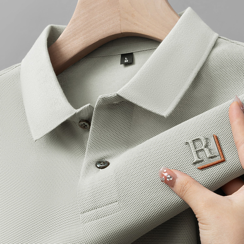 Xiahu Shijia Heavy Mercerized Pique Pure Cotton Short-Sleeved T-Shirt Men's Lapel Casual Polo Shirt Summer Men's Letter