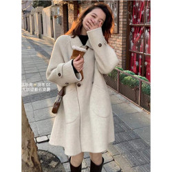 Doll collar double-sided cashmere coat women's short A version cape 2024 new style small fragrance coat woolen solid color