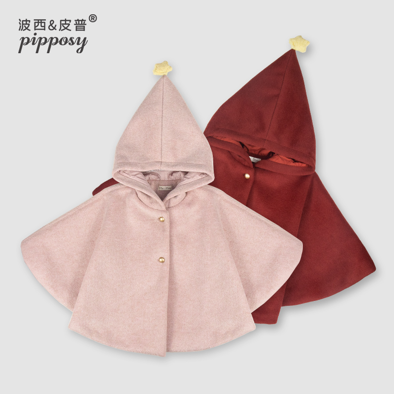 Baby cloak with cap autumn and winter clothing female baby windproof jacket girl red out for Christmas New Year's suit thickened-Taobao