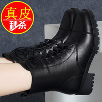 Huili leather boots Womens rough heels 2021 autumn and winter new mid-tube boots womens shoes Martin boots British style