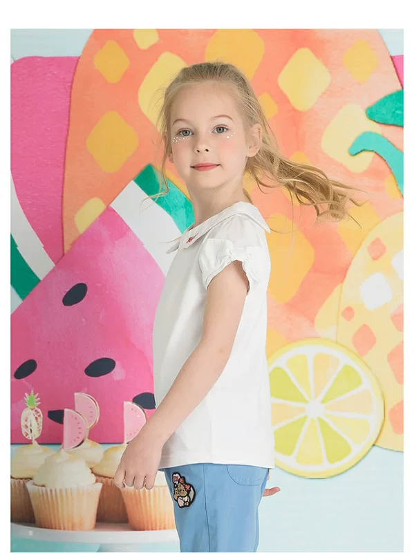 TeenieWeenie Kids Bear Kids Summer Girls Oceanity Doll Cổ áo ngắn tay áo thun TKRA82656K - Áo thun kinh doanh quần áo trẻ em