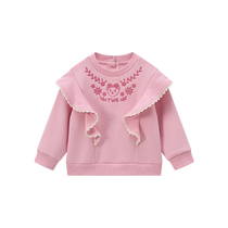 TeenieWeenie Kids 24 autumn and winter new style girls round neck flying sleeves embroidered velvet sweatshirt