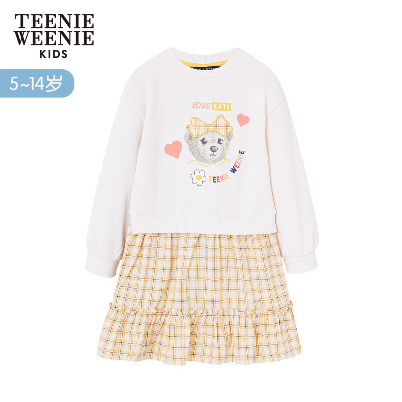 Teenie Weenie Kids Kids Kids Cô gái ăn mặc trong trang phục mùa xuân với một chiếc váy dài tay cho một cô gái lớn.