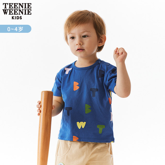 TeenieWeenieKids bear ເຄື່ອງນຸ່ງເດັກນ້ອຍເດັກນ້ອຍ 23rd summer ຝ້າຍບໍລິສຸດທັງຫມົດ LOGO ເສື້ອທີເຊີດແຂນສັ້ນ