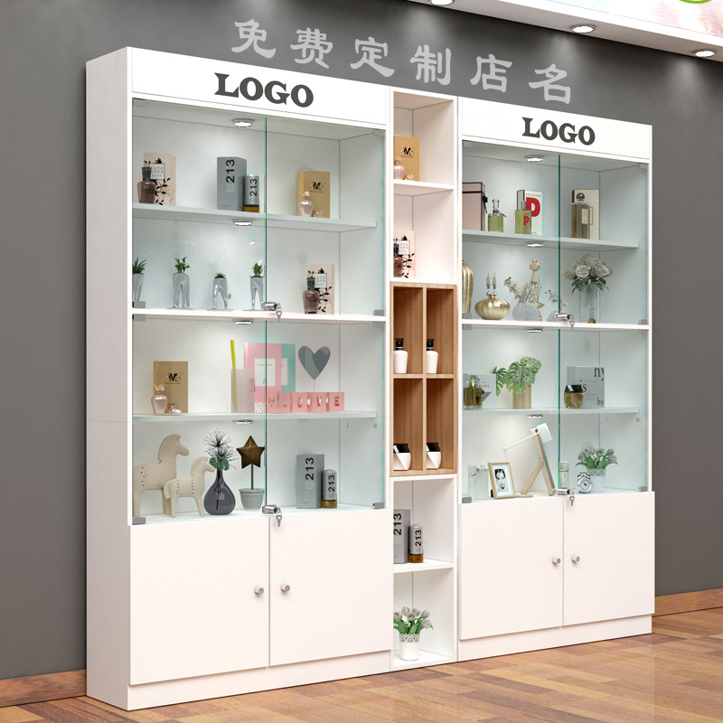 Glass display cabinet with lock commercial glass door gift cabinet container cosmetic product showcase beauty salon cabinet