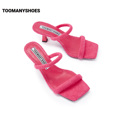 【蜂狂服饰节】Toomanyshoes新款怦怦跳方头细跟舒适一字带凉拖鞋