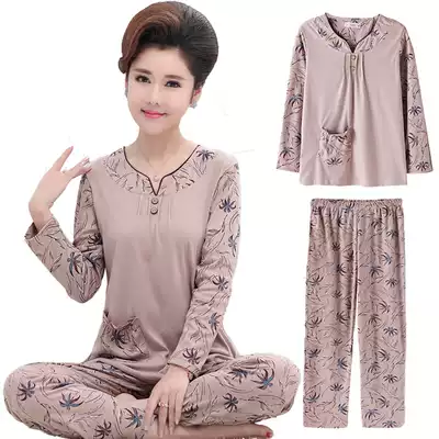 Mom mother-in-law pajamas ladies middle-aged spring, summer and autumn pure cotton elderly wife and grandmother long-sleeved thin large size home clothes