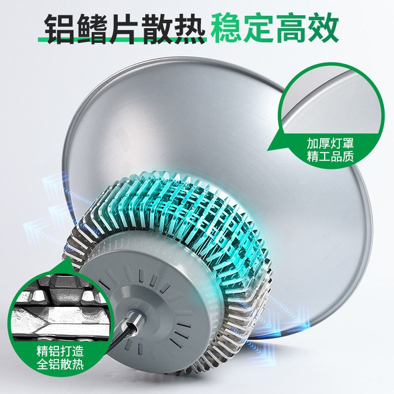 Full-Watt Led Industrial and Mining Light with Finned Heatsink for Factory, Warehouse, and Workshop Lighting, 200W Ultra-Bright Industrial High-Power Pendant Light