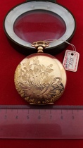 Antique Watson from the Republic of China 14k rose gold filled with gold and engraved hunting shell pocket watch franc porcelain plate high-end diamond movement