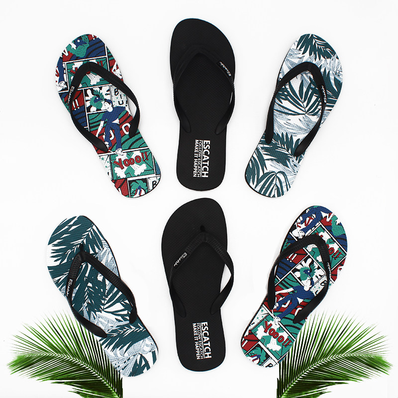 Summer men's slippers lovers herringbone drag trends printed seaside men's beach shoes Outdoor non-slip angle cool drag women