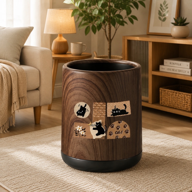 Medieval-Style Double-Layer Trash Can for Home Use in the Living Room, Bedroom, and Bathroom, Creative, High-Looking, Large-Capacity Round Wastebasket