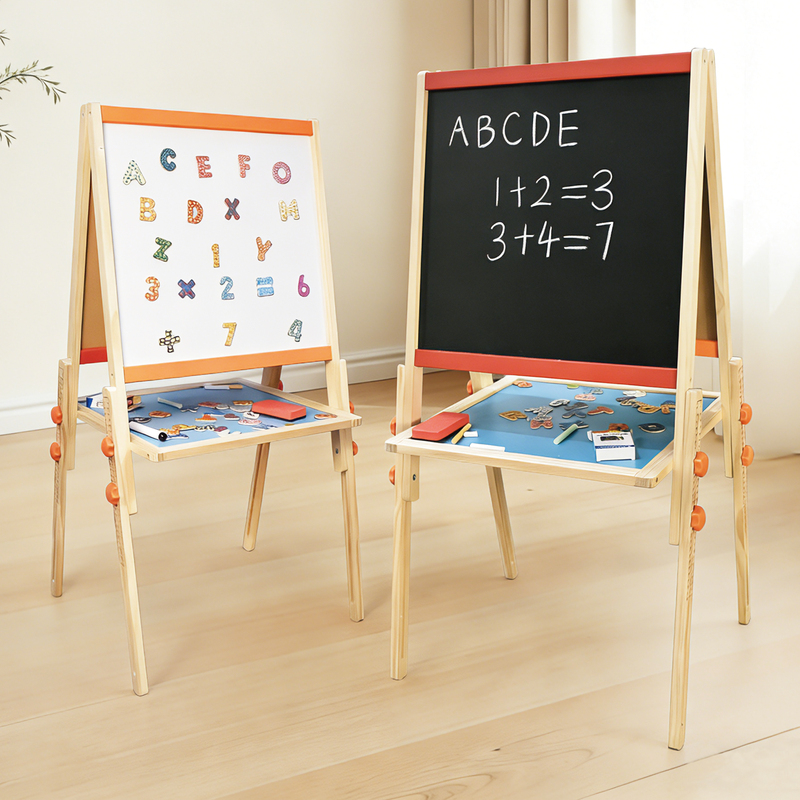 Children's Wooden Double-Sided Drawing Board Blackboard Stand Type Universal Early Education Enlightenment Drawing Board for 3-Year-Old Boys and Girls