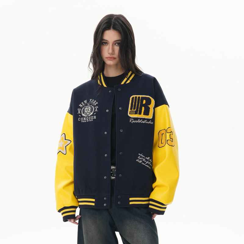 Zhang Guiyuan's Same Style Recoleta American Retro Baseball Jacket for Men and Women, Couple Yellow Jacket, National Trend, Spring and Autumn Zhang Guiyuan's Same Style Recoleta American Retro Baseball Jacket for Men and Women, Couple Yellow Jacket, National Trend, Spring and Autumn
