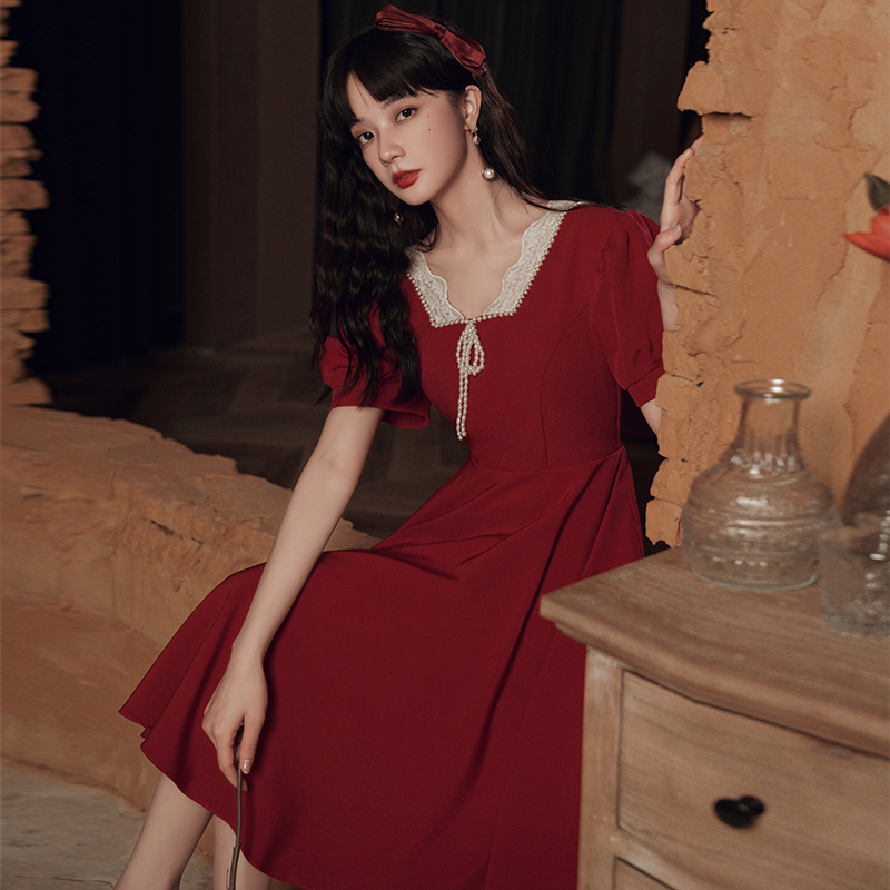 Pregnant woman toast the bride covered with red normally can wear the engagement back door big size gown dress for women's summer