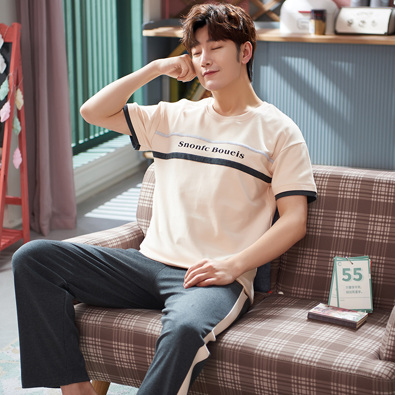 Summer thiết ngắn tay T-shirt mens nhà mặc ngắn tay 2020 bộ mới của bộ đồ ngủ bông cotton có thể mòn bên ngoài.