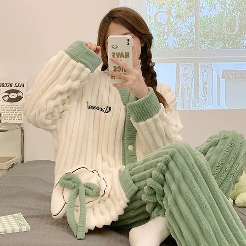 Пижама, демисезонный коралловый бархатный фланелевый комплект, популярно в интернете