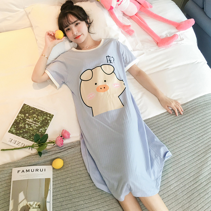 Pajama nữ mùa hè bông mỏng ngắn tay lỏng cỡ lớn quần áo nhà mùa hè sinh viên dễ thương ròng đồ ngủ pop đỏ.