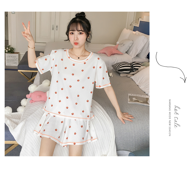 Đồ ngủ nữ mùa hè ngắn tay cotton hai mảnh Sinh viên Hàn Quốc ngọt ngào và đáng yêu mẫu mùa hè mỏng có thể mặc ngoài dịch vụ tại nhà - Bộ Pajama đồ pijama