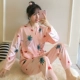 Bộ đồ ngủ bằng lụa băng cho nữ mùa xuân và mùa thu mỏng tay dài kimono Nhật Bản phù hợp với mùa thu và mùa đông Các cô gái nhỏ dễ thương có thể mặc quần áo ở nhà - Giống cái