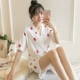 Bộ đồ ngủ nữ mùa hè ngắn tay cotton tinh khiết mỏng kimono Nhật Bản hai mảnh phù hợp với mùa hè ngọt ngào và dễ thương phục vụ tại nhà cho phụ nữ - Cha mẹ và con