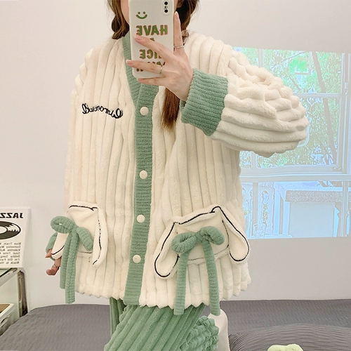 Пижама, демисезонный коралловый бархатный фланелевый комплект, популярно в интернете