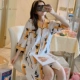 Váy ngủ phong cách Hàn Quốc nữ mùa hè mỏng băng lụa cô gái dễ thương sinh viên ngắn tay dịch vụ tại nhà lưới đồ ngủ cardigan màu đỏ lỏng lẻo - Đêm đầm