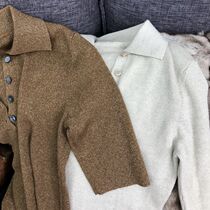 Italy 80 wool spelled Japanese gold polo collar sleeve spot