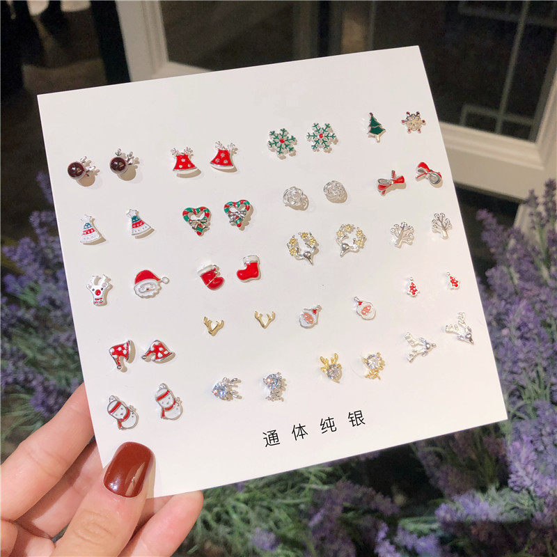 Pure silver Christmas series earrings 2019 new tide miniature mini suitable for winter ear decorations