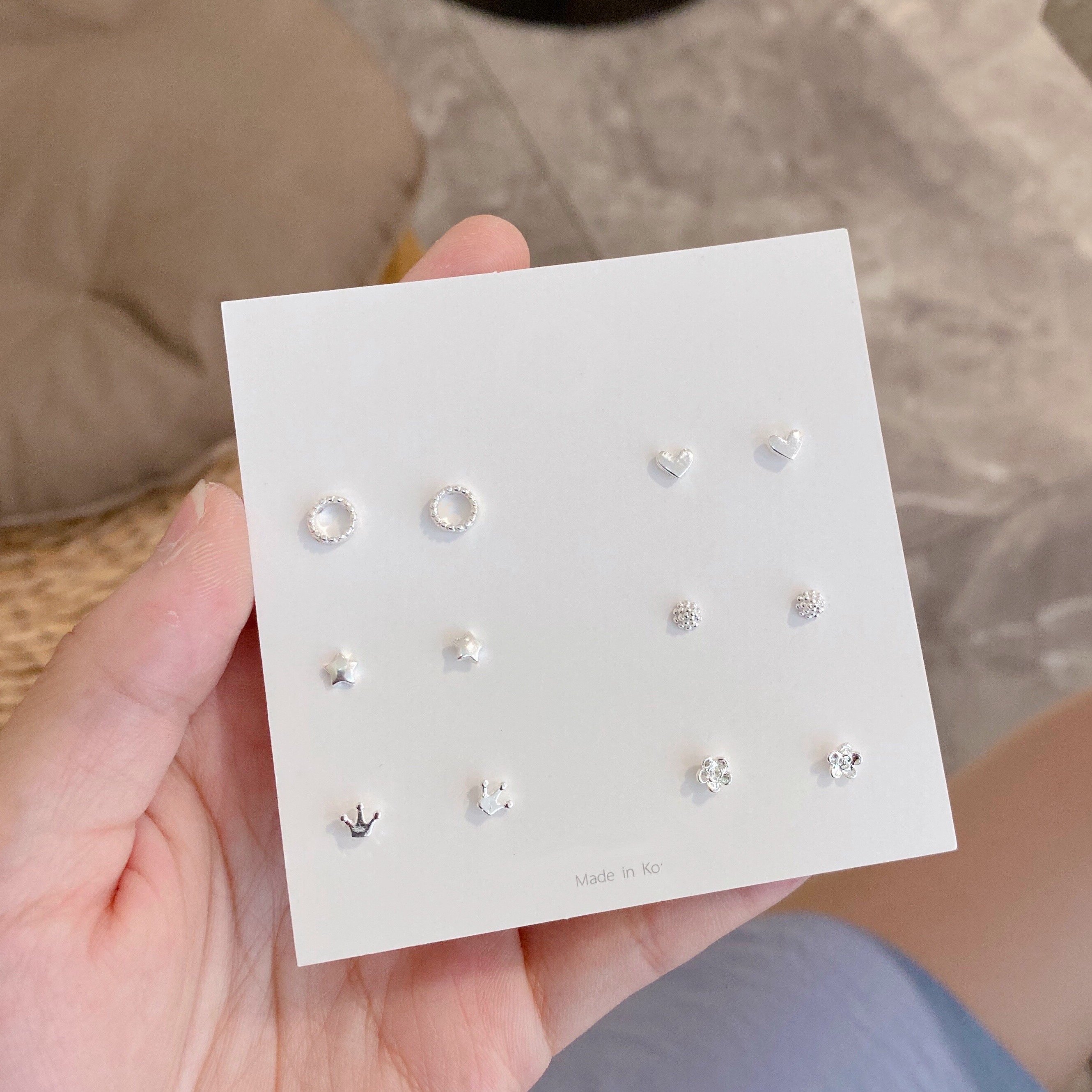 Ear piercing sterling silver earrings set female simple small and indifferent style all-match little star love student ear bone nails