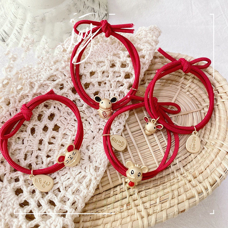 This year's hair ring, the year of the rat, red hair accessories, cute mouse hair ring