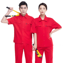 Cotton short-sleeved overalls set mens summer long-sleeved welder wear-resistant jacket construction workwear customization