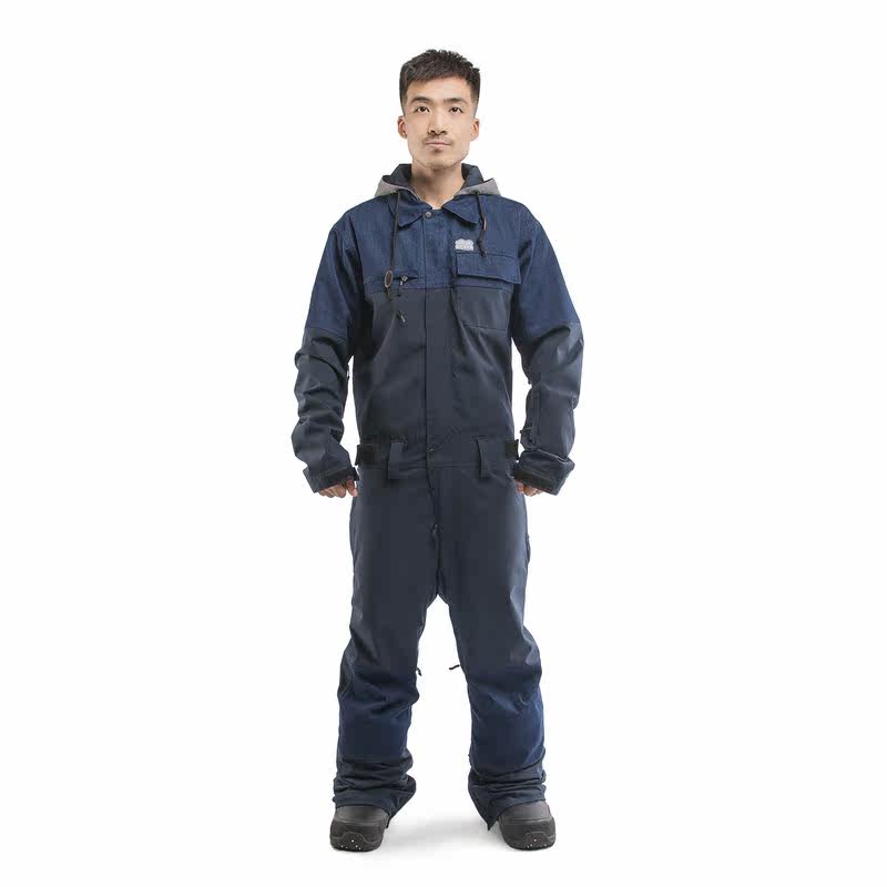 The new 1920Wriggle denim stitching body ski suit windproof waterproof warm breathable liner self-heating