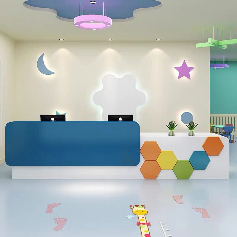 Kindergarten Front Office Educational Institution Baking Lacquer Reception Desk Early Childhood Training Course Bar Early Education Center Cashier Counter Set