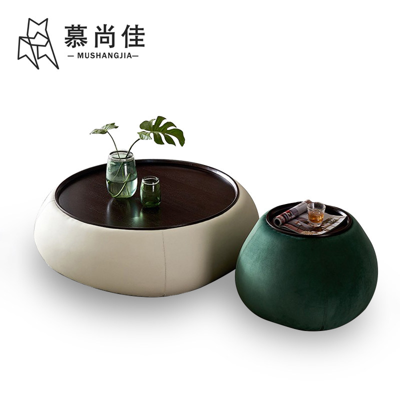 Nordic light luxury round coffee table combination storage modern minimalist designer small apartment living room solid wood personality side table