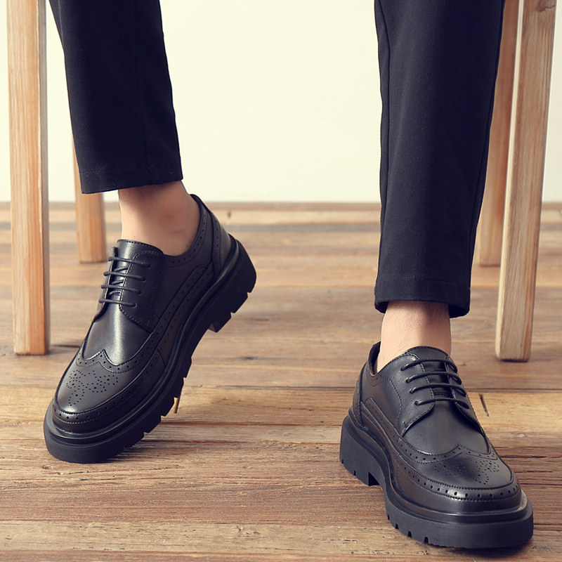 Summer New Leather Shoes for Men, Genuine Leather Formal Casual Business Korean Style Trendy British Brogue Large-Toe Thick-Soled Men's Shoes