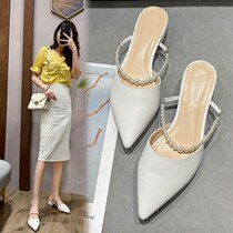  Bag Feet Cool Slippers Summer New Net Red Bag Head Half Woman 2021 Exterior Wearing Elegant Pearl Fashion Custard