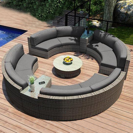 Outdoor Rattan Sofa Indoor outdoor Balcony Courtyard Casual Vines FURNITURE SEMI-CIRCLE IMITATION VINE ART COMBINED ROUND SOFA
