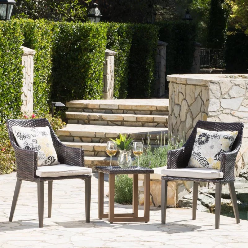 Balcony Table & Chairs Iron Art Outdoor Furniture Rattan Chair Tea Table Three Sets Garden Open-air Creative American Rattan Chair