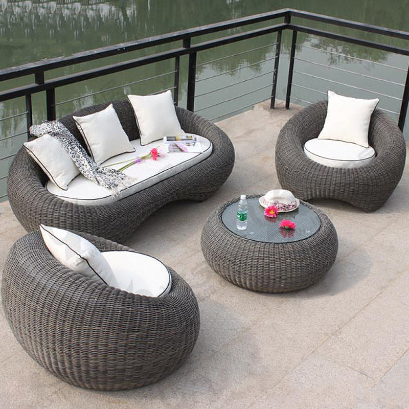 Outdoor Sofa Balcony Casual Round Sofa Patio Courtyard Rattan sofa Hotel Terrace Imitation Vine Sofa tea table Composition