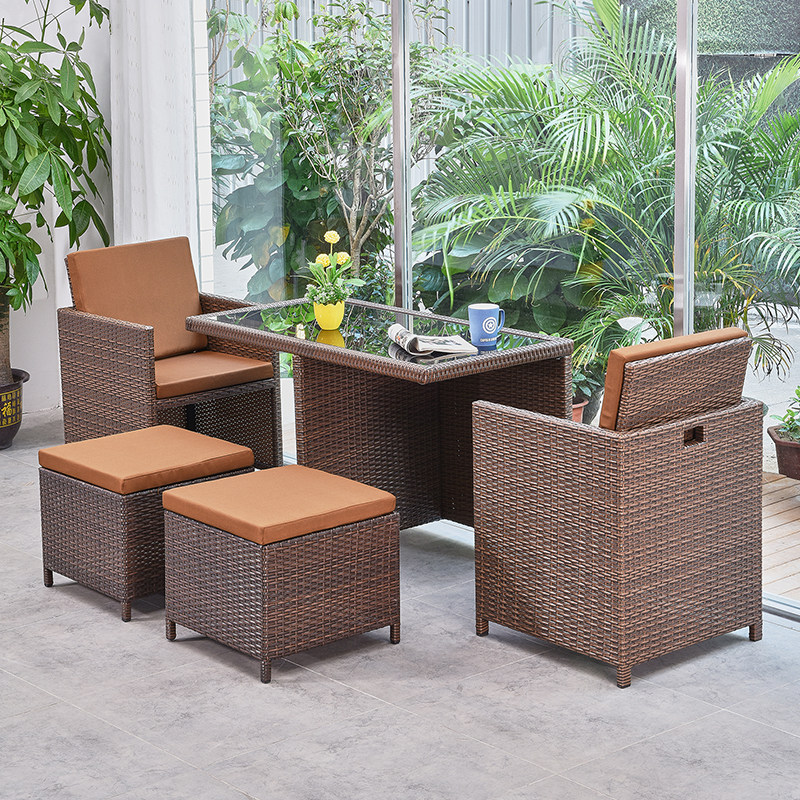 Outdoor Furniture for three pieces of Outdoor Vine Chair Sunshine Room & Chair Combined Courtyard Casual Storage Furniture