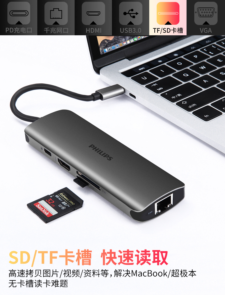 Philips type-c switch HDMI / vga bến tàu máy tính xách tay của Apple chiếu MacBookPro phụ kiện chuyển đổi usb hub adaptor kê Huawei mate10 - USB Aaccessories cổng sạc usb
