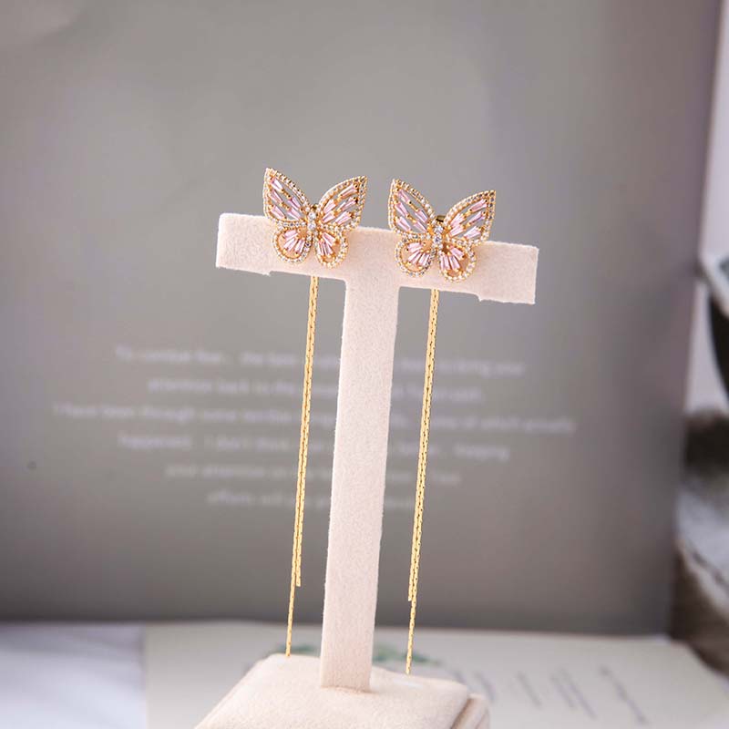 Butterfly All-match Ear Line Pure Silver Ear Needles Pierced Long Tassel Earrings Wholesale Nihaojewelry display picture 2