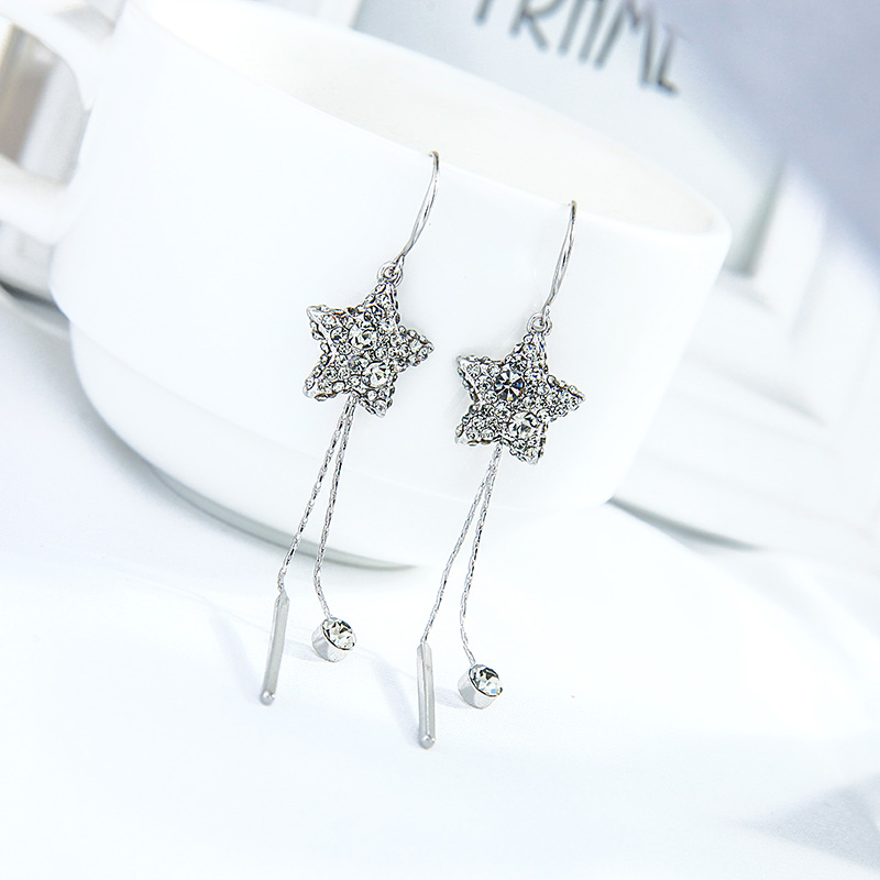 Five-pointed Star Long Tassels Ear Line Fashion Earrings Geometric Earrings Wholesale Nihaojewelry display picture 5
