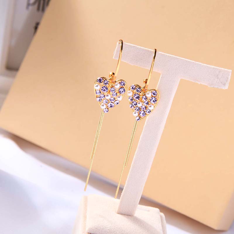 Love Earrings Long Heart-shaped Tassel Silver Earrings Wholesale Nihaojewelry display picture 1