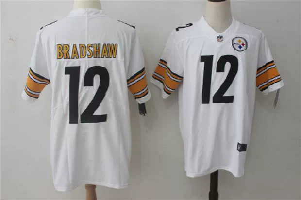 Người hâm mộ quần áo bóng bầu dục huyền thoại thêu tay ngắn cỡ lớn Steelers Người thép 12 # BRADSHAW - bóng bầu dục