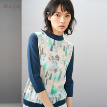 Ordos 1980 womens seven-point sleeve cardigan sweater knitting silk printed sweater C296G0008