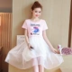 Bà bầu mùa hè thời trang Hàn Quốc phiên bản áo ngắn tay mới có thể cho con bú đầm ngắn tay dài - Áo thai sản váy bầu suông đẹp