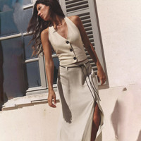 ZA2025 new summer women's bow decorated linen comfortable temperament midi skirt 2153939 3207939