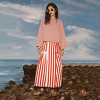 ZA2025 new summer women's European and American style bow striped cotton mid-waist midi skirt 3656710 061